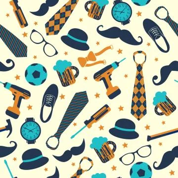 Seamless pattern of Fathers day. Flat set icons on white background. Stock Illustration