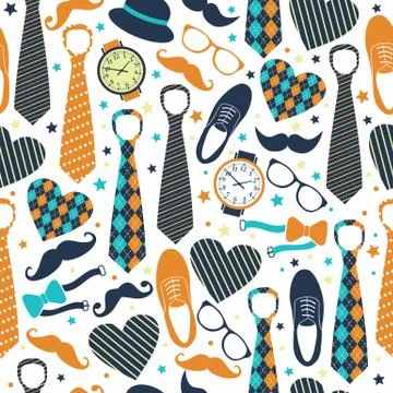 Seamless pattern of Fathers day. Flat set icons on white background. Stock Illustration