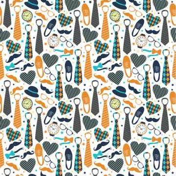 Seamless pattern of Fathers day. Flat set icons on white background. Stock Illustration