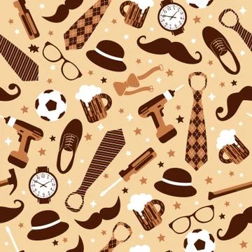 Seamless pattern of Fathers day. Flat set icons on white background. Stock Illustration