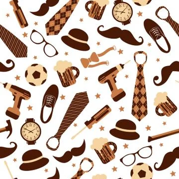 Seamless pattern of Fathers day. Flat set icons on white background. Stock Illustration