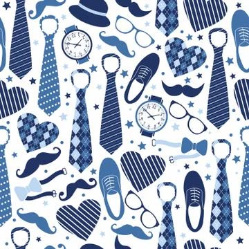 Seamless pattern of Fathers day. Flat set icons on white background. Stock Illustration