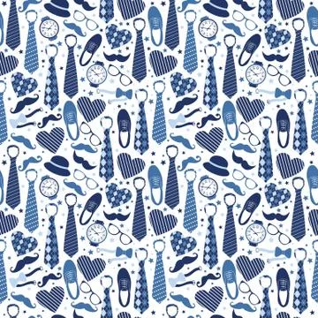 Seamless pattern of Fathers day. Flat set icons on white background. Stock Illustration