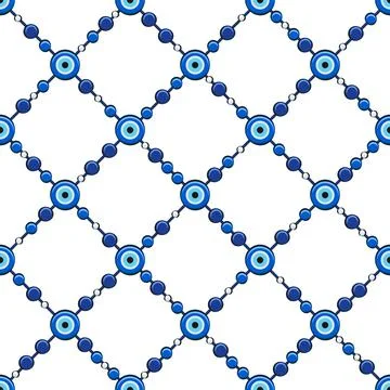 Seamless pattern with fatima eye and beads. Stock Illustration