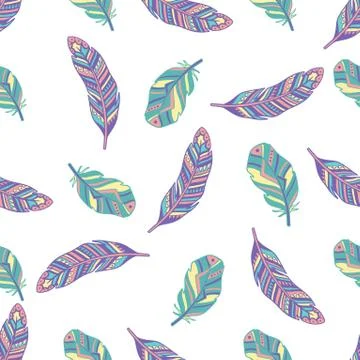Seamless pattern feather abstract isolated decoration. Boho rustic style. Stock Illustration