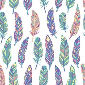 Seamless pattern feather abstract isolated decoration. Boho rustic style. Stock Illustration