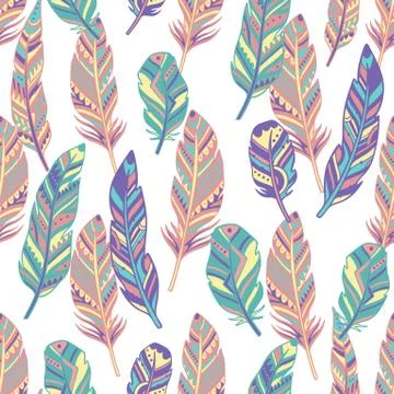 Seamless pattern feather abstract isolated decoration. Boho rustic style. Stock Illustration