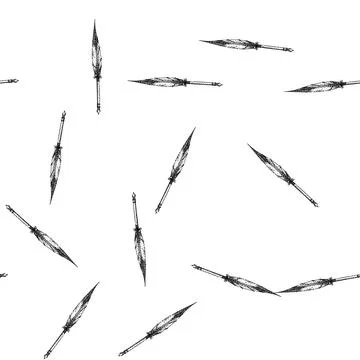 Seamless pattern feather quill pen sketch hand drawn イラスト素材