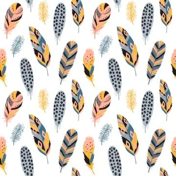 Seamless pattern with feather. Vector illustration on white background. Stock Illustration