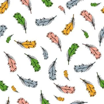 Seamless pattern with feather. Vector illustration on white background. イラスト素材