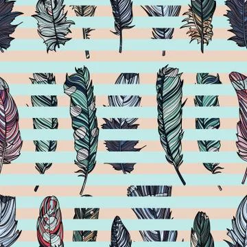 Seamless pattern with feathers and stripes. Stock Illustration