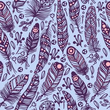 Seamless pattern with feathers in boho style, vector illustration Stock Illustration