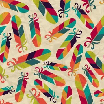 Seamless pattern with feathers on crumpled paper Stock Illustration