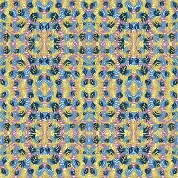 Seamless pattern with feathers, floral, ornament, water, flower, color, fabric,  Stock Illustration