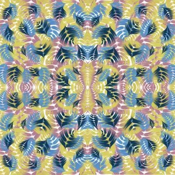 Seamless pattern with feathers, floral, ornament, water, flower, color, fabric,  Stock Illustration