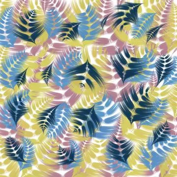 Seamless pattern with feathers, floral, ornament, water, flower, color, fabric,  Stock Illustration