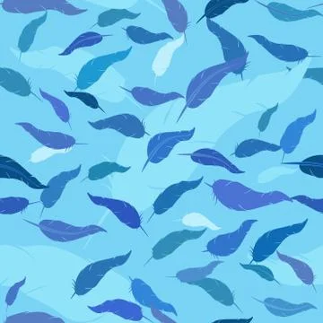 Seamless pattern with feathers on lihgt blue background Stock Illustration