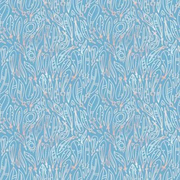 Seamless pattern with feathers in linear doodle style with hand drawn texture 스톡 일러스트