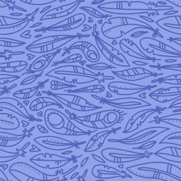 Seamless pattern with feathers in linear doodle style. 스톡 일러스트