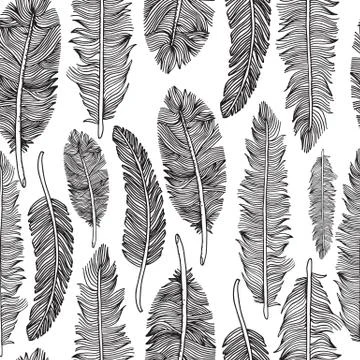 Seamless pattern of feathers .Vector illustration of tribal style. Stock Illustration