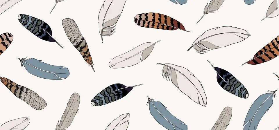 Seamless pattern with feathers. Vector illustration. Illustrazione stock