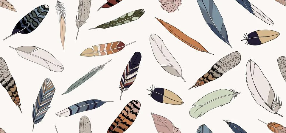Seamless pattern with feathers. Vector illustration. Stock Illustration