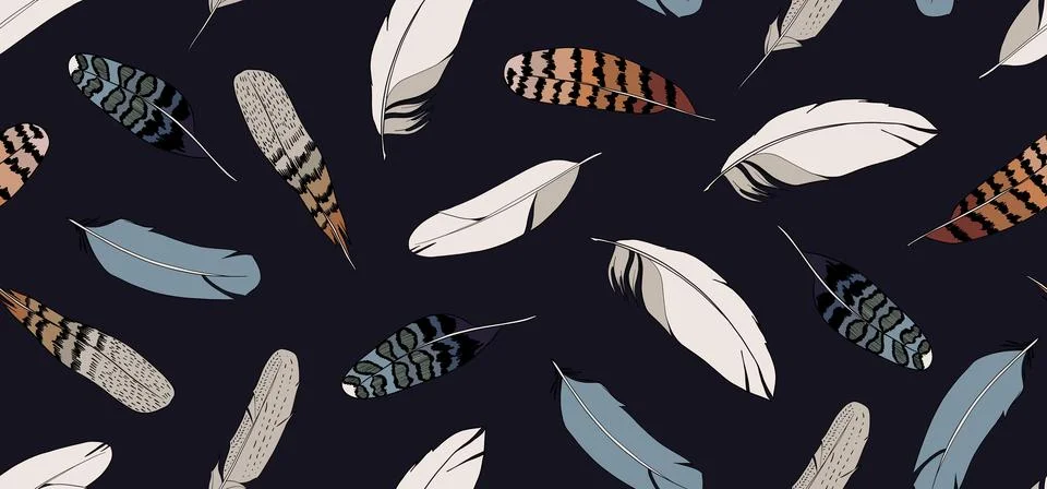 Seamless pattern with feathers. Vector illustration. Stock Illustration