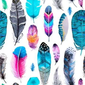 Seamless pattern with feathers on white background Stock Illustration