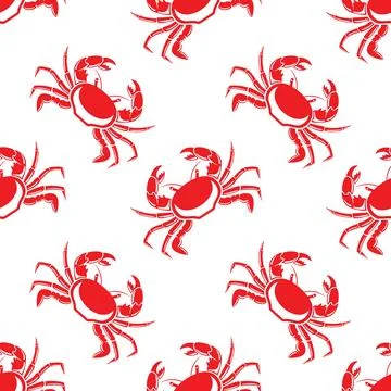 This seamless pattern features charming crabs in playful poses, adorned with Stock Illustration