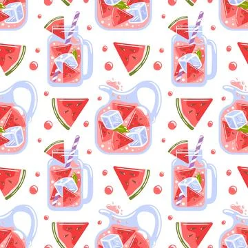 Seamless pattern features delightful watermelon lemonade, showcasing juicy Illustrazione stock