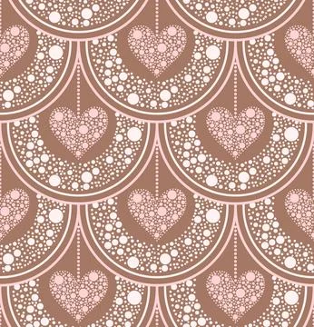 Seamless pattern features an elegant scalloped design with symmetrical hear.. Stock Illustration