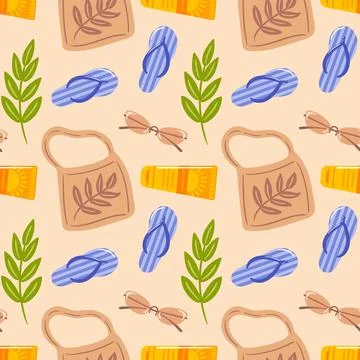 This seamless pattern features trendy fabric shoppers alongside stylish Stock Illustration
