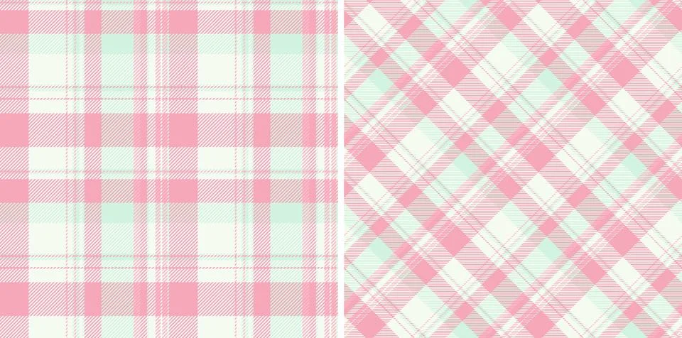 Seamless pattern features two checkered designs, pink  mint tones. Versatile  Stock Illustration