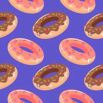 This seamless pattern features vibrant donut-shaped pool floats adorned with Stock Illustration