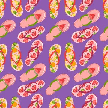 Seamless pattern features vibrant flip-flops adorned with playful designs of Stock Illustration