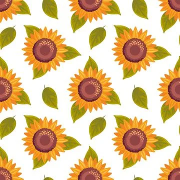 Seamless pattern features vibrant sunflowers in full bloom, showcasing their Illustrazione stock