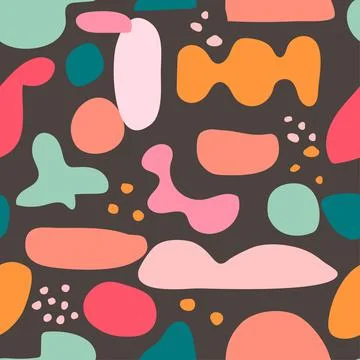 Seamless pattern featuring abstract organic and geometric shapes in delicious Stock Illustration