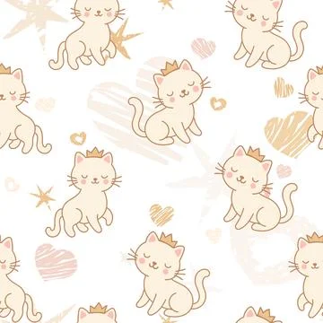 A seamless pattern featuring adorable kittens wearing cute little crowns, sur Stock Illustration