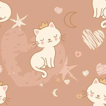 A seamless pattern featuring adorable  kittens wearing cute little crowns, su Stock Illustration