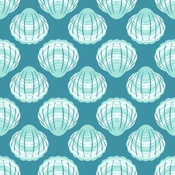 A seamless pattern featuring an assortment of beautifully detailed seashells, Illustrazione stock