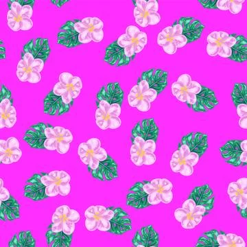 A seamless pattern featuring avocado, tropical leaves, and flowers. Concept M Stockillustratie