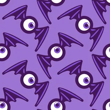 Seamless pattern featuring bat-winged eyes, blending elements of intrigue and Stock Illustration