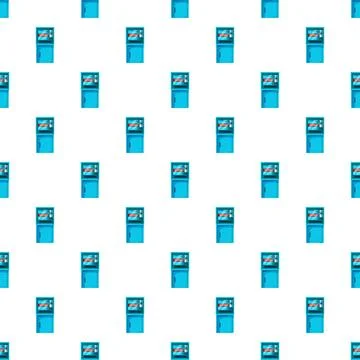 Seamless pattern featuring blue coffee vending machines Stock Illustration