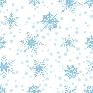 Seamless pattern featuring blue snowflakes and dots on a white background. The Stock Illustration