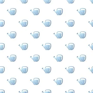 Seamless pattern featuring blue watering cans for gardening Stock Illustration