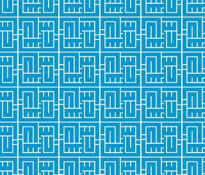 Seamless pattern featuring bold Kufic design in abstract square block style.. 스톡 일러스트