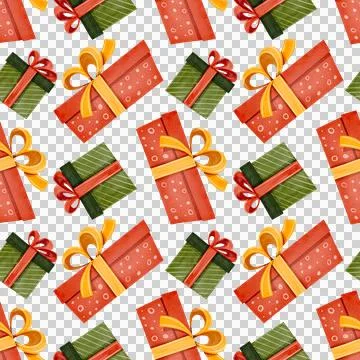 Seamless pattern featuring brightly colored holiday gifts. Stock-Illustration