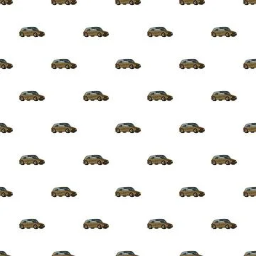 Seamless pattern featuring brown vintage cars on white Stock Illustration