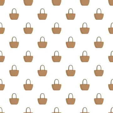 Seamless pattern featuring brown woven straw beach bags Illustration