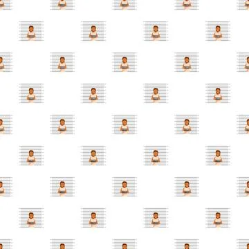 Seamless pattern featuring cartoon mugshot of arrested woman Stock Illustration